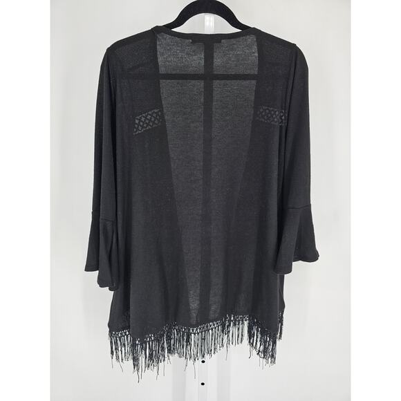 Lynn Ryan Womens Sz 1X 3/4 Sleeve Cardigan Sweater Black w/ Fringe - Picture 5 of 5